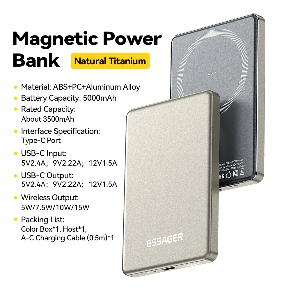 5000mAh Wireless Power Bank - Slim Design, 20W MagSafe Compatible Fast Charging - Flexivo