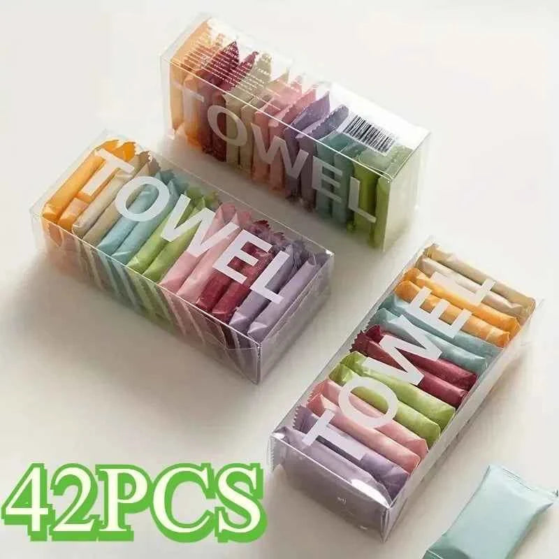 Disposable Compressed Towels for Travel - Thick Cotton Face & Beauty Cleansing Towels (14/28/42 Pack) - Flexivo
