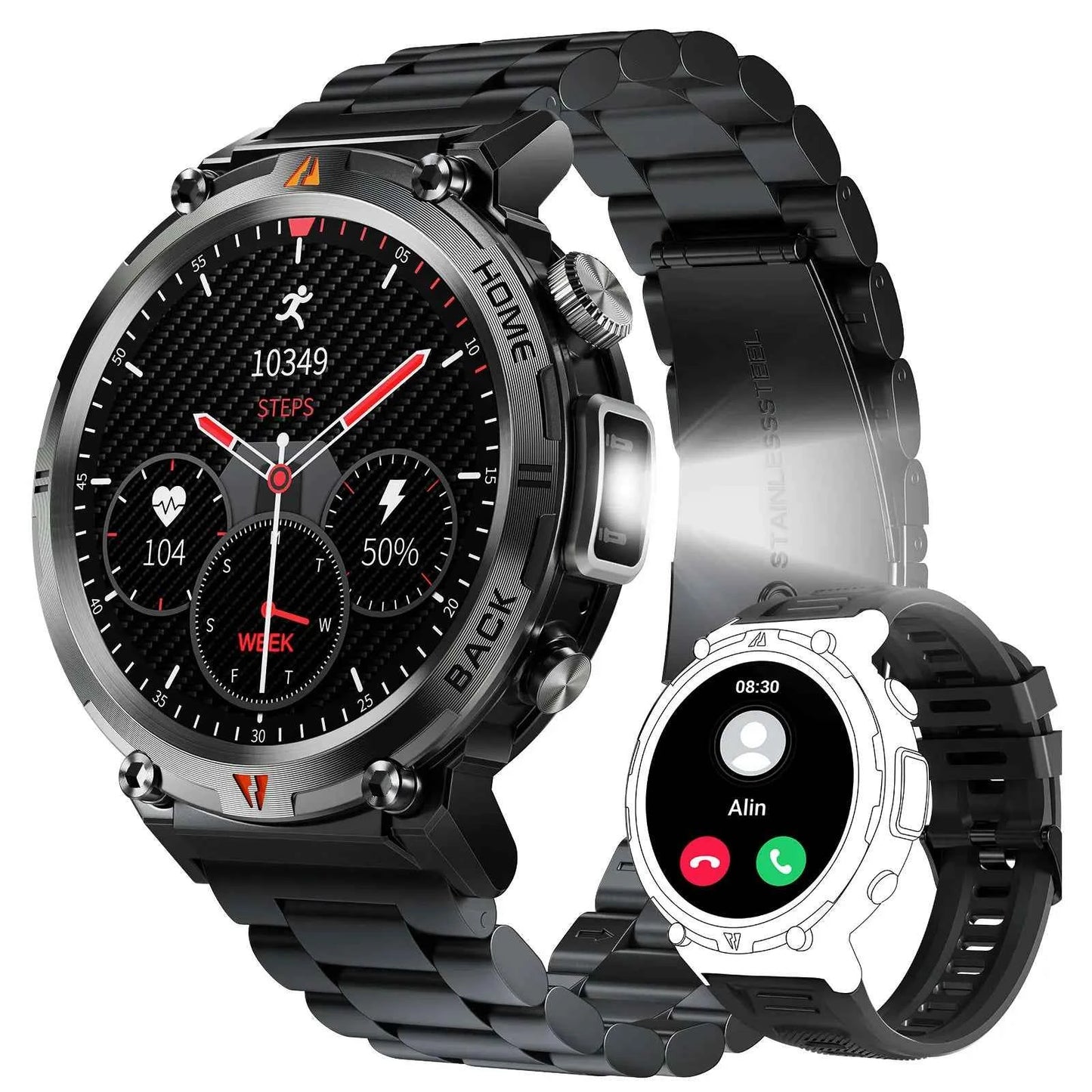 KE3 Military Smart Watch with Bluetooth Calls, Health Monitor, and LED Flashlight for Men - Flexivo