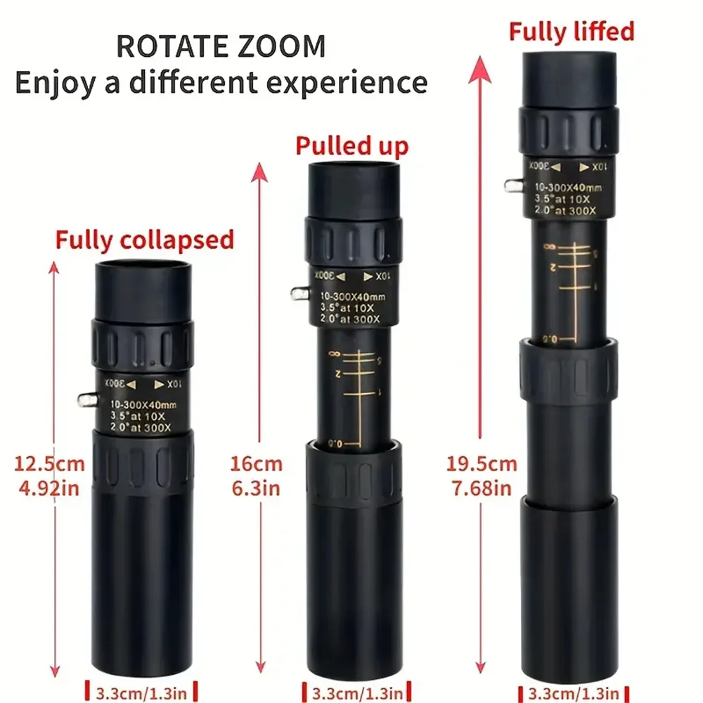HD Monocular Telescope 10-300x Zoom — Portable for Hunting & Outdoor