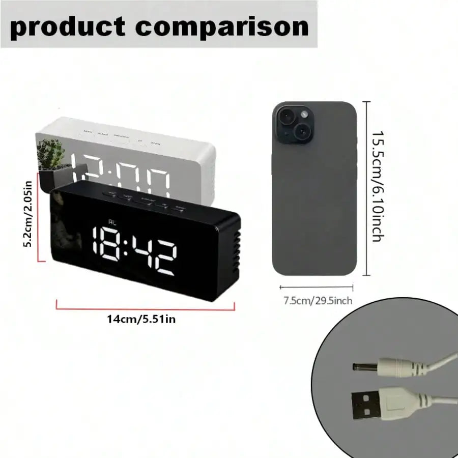 Digital Alarm Clock with Adjustable Brightness, Date & Temperature