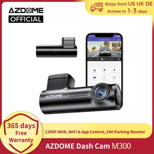 AZDOME M300 Dash Cam 1296P WiFi with Night Vision & Parking Monitor