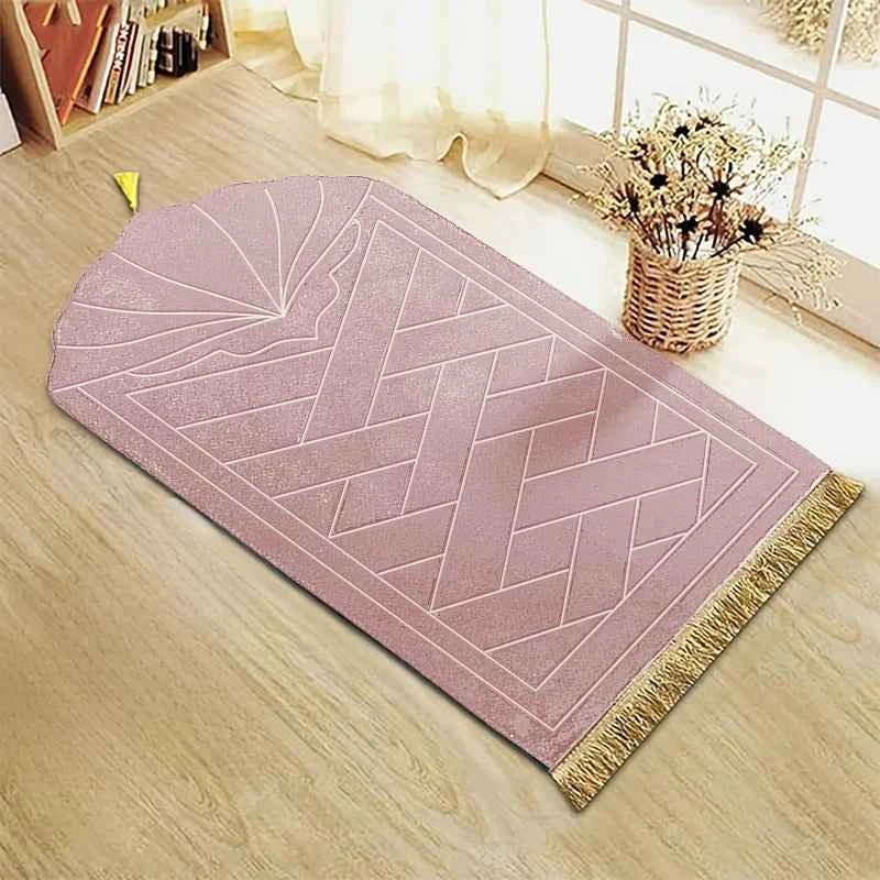 Embossed Prayer Mat with Tassels - Thick Sponge, 65 x 110 cm for Comfort and Style - Flexivo