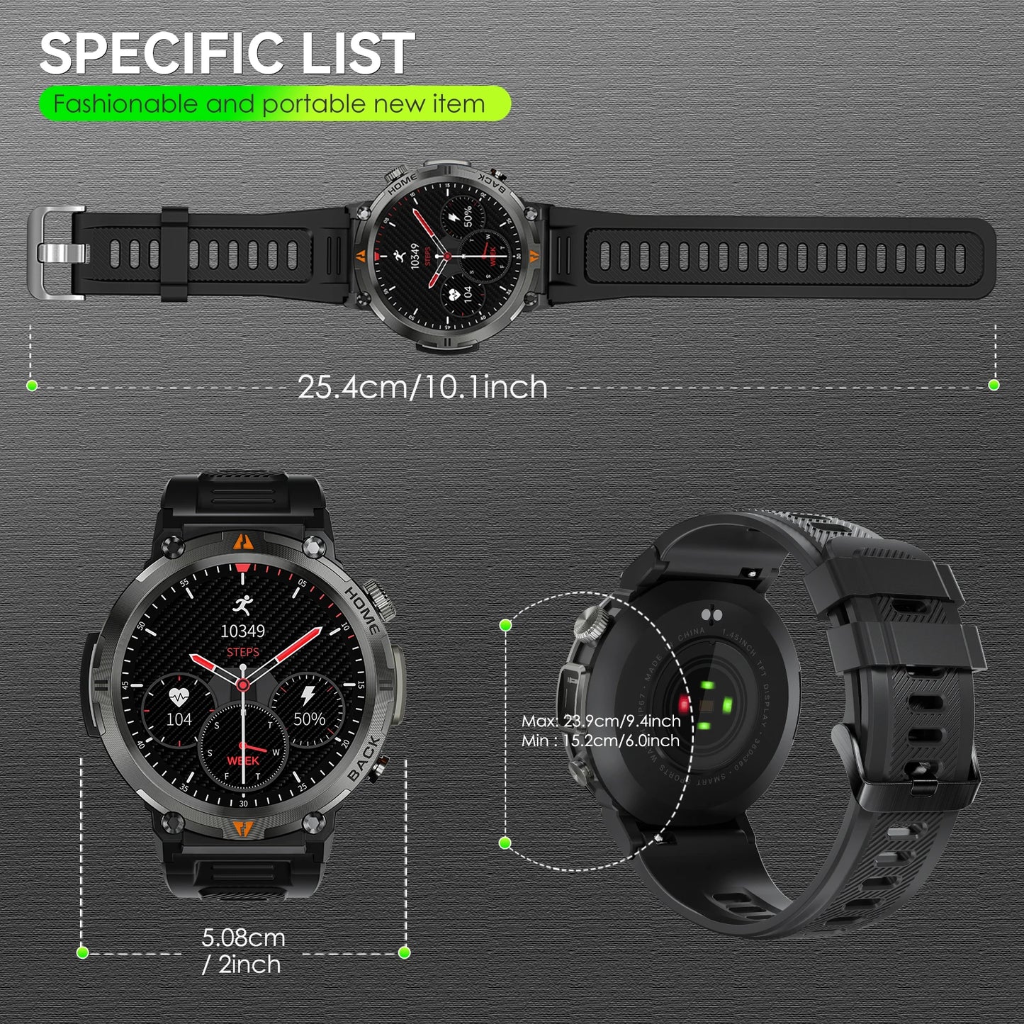 EIGIIS KE3 Bluetooth Call Smartwatch - Full Touch Screen with Heart Rate Monitor & Flashlight
