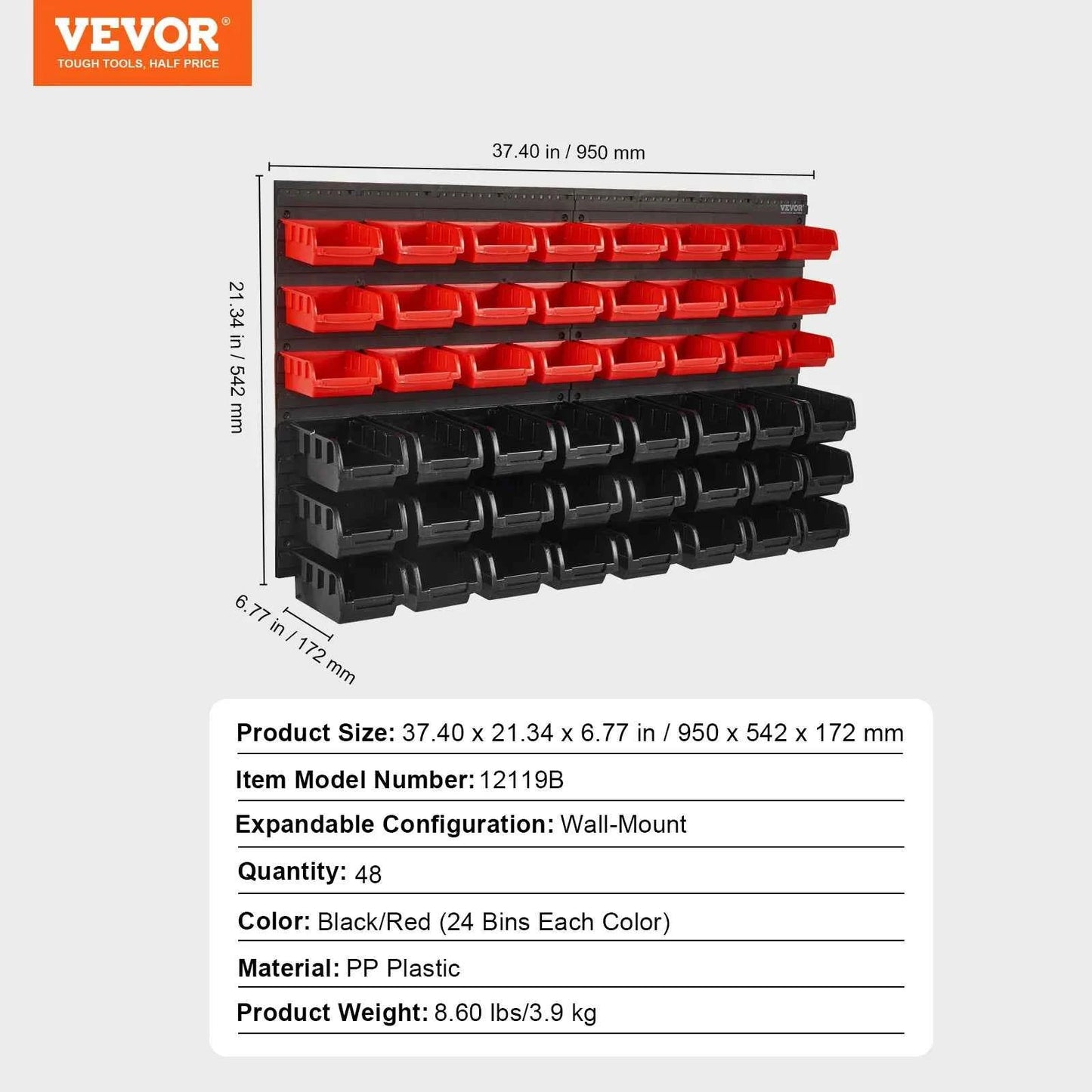 Wall Mounted Storage Bins - 30/48 Piece Organizer Rack with Panels & Hooks for Garage Workshop - Flexivo
