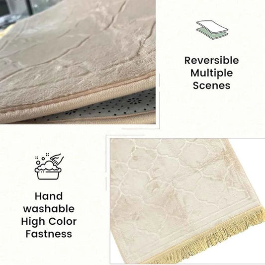 Embossed Prayer Mat with Tassels - Thick Sponge, 65 x 110 cm for Comfort and Style - Flexivo