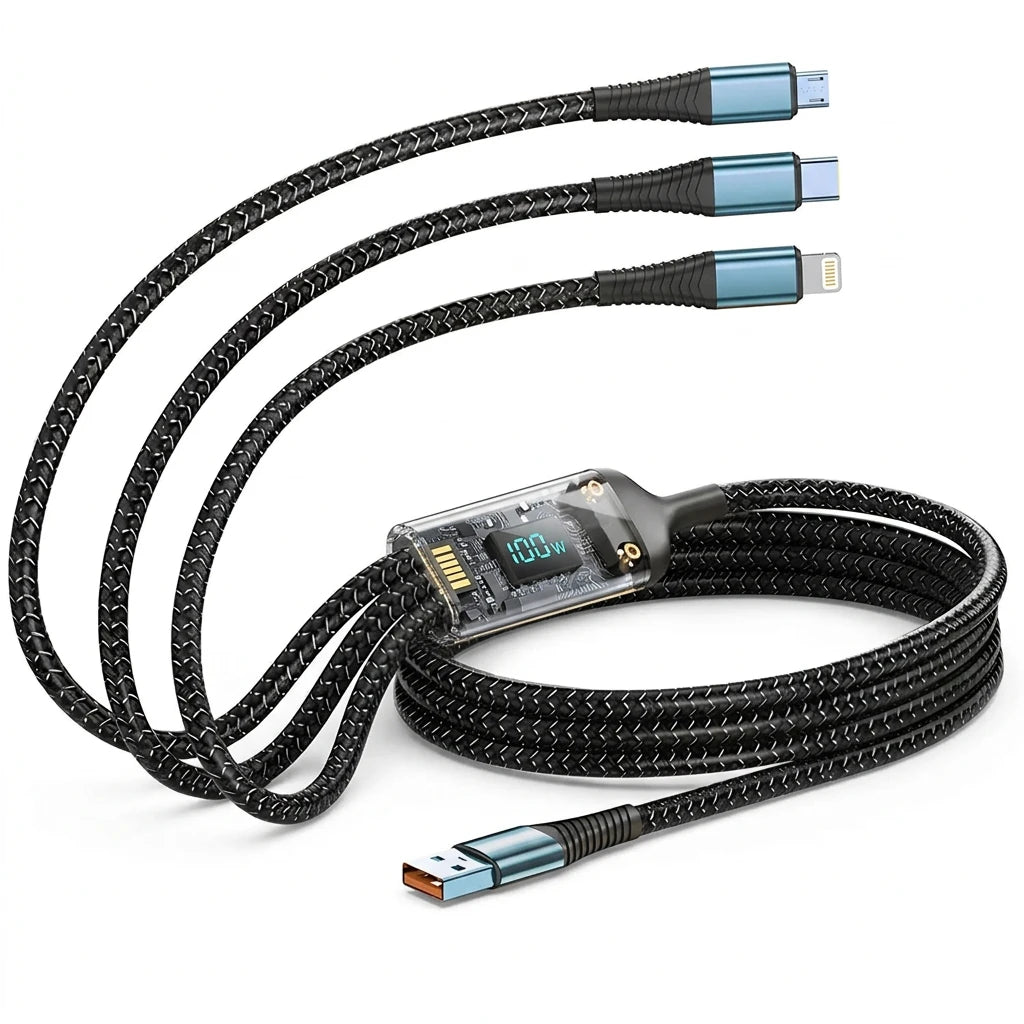 3-in-1 Braided USB Charging Cable - 47.2 in