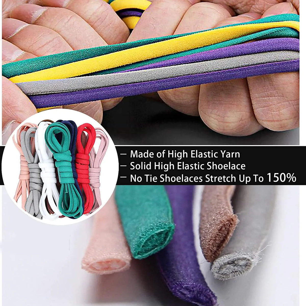 No-Tie Elastic Shoelaces with Metal Lock