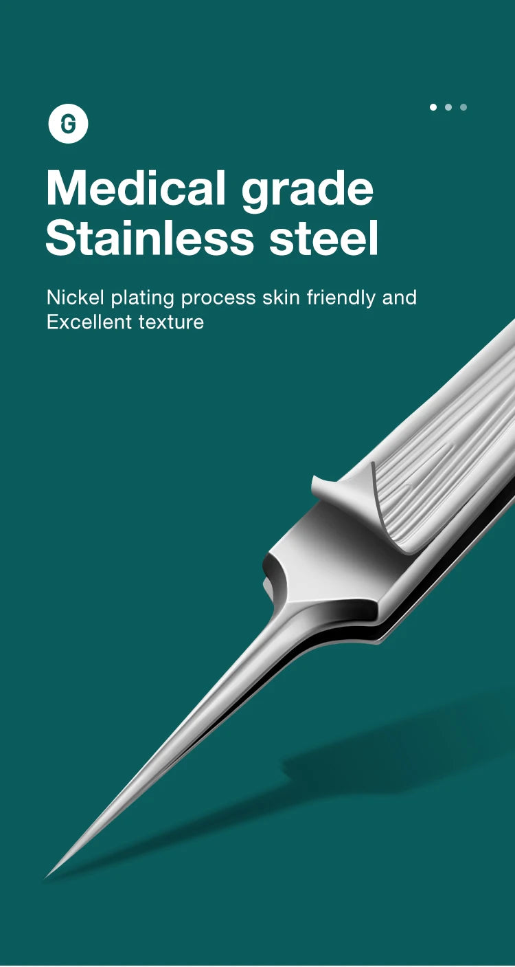 Precision Pointed Tweezers - Stainless Steel for Ingrown Hair, Splinters & Blackhead Removal