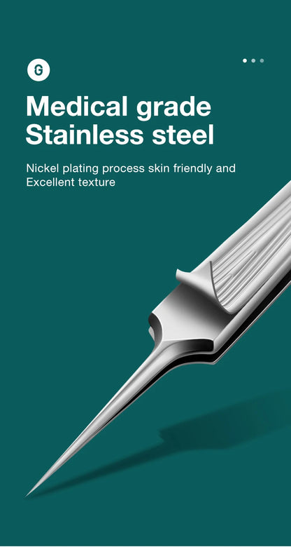 Precision Pointed Tweezers - Stainless Steel for Ingrown Hair, Splinters & Blackhead Removal