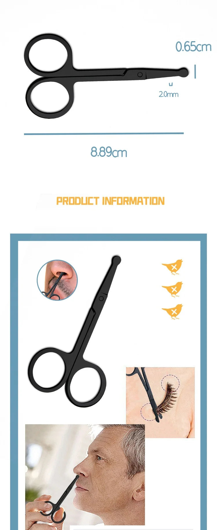 Mini Stainless Steel Nose Hair Scissors with Round Safety Tip