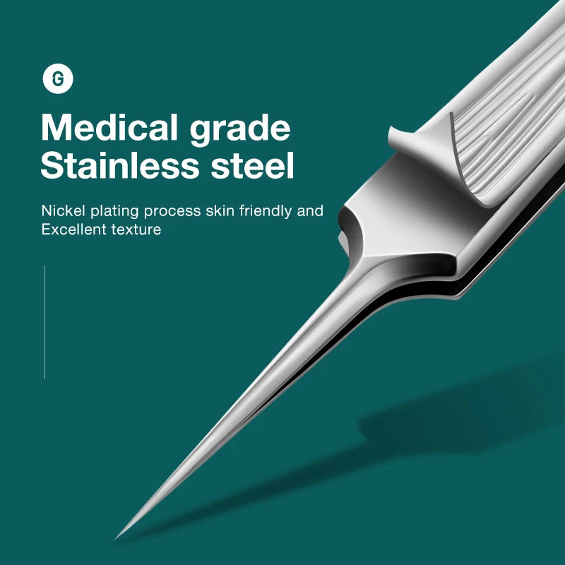 Precision Pointed Tweezers - Stainless Steel for Ingrown Hair, Splinters & Blackhead Removal