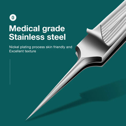 Precision Pointed Tweezers - Stainless Steel for Ingrown Hair, Splinters & Blackhead Removal