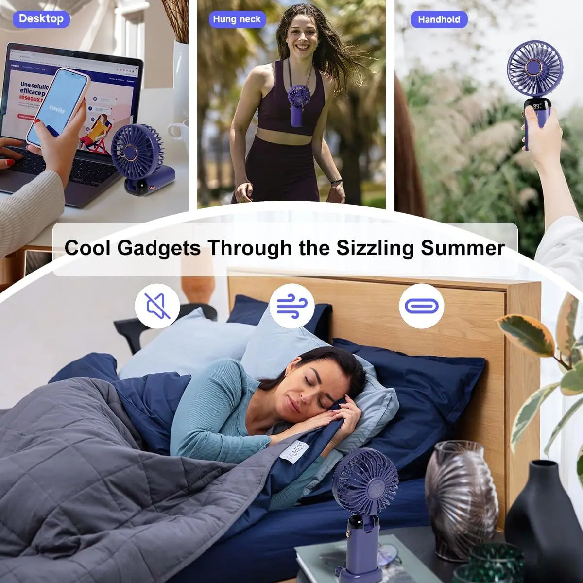 Portable Fan with LED Display & 3200mAh Battery