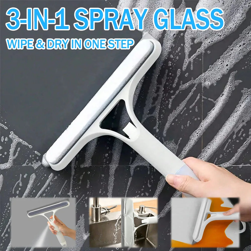 3-in-1 Glass Wiper with Spray Bottle — Scrub, Spray & Squeegee