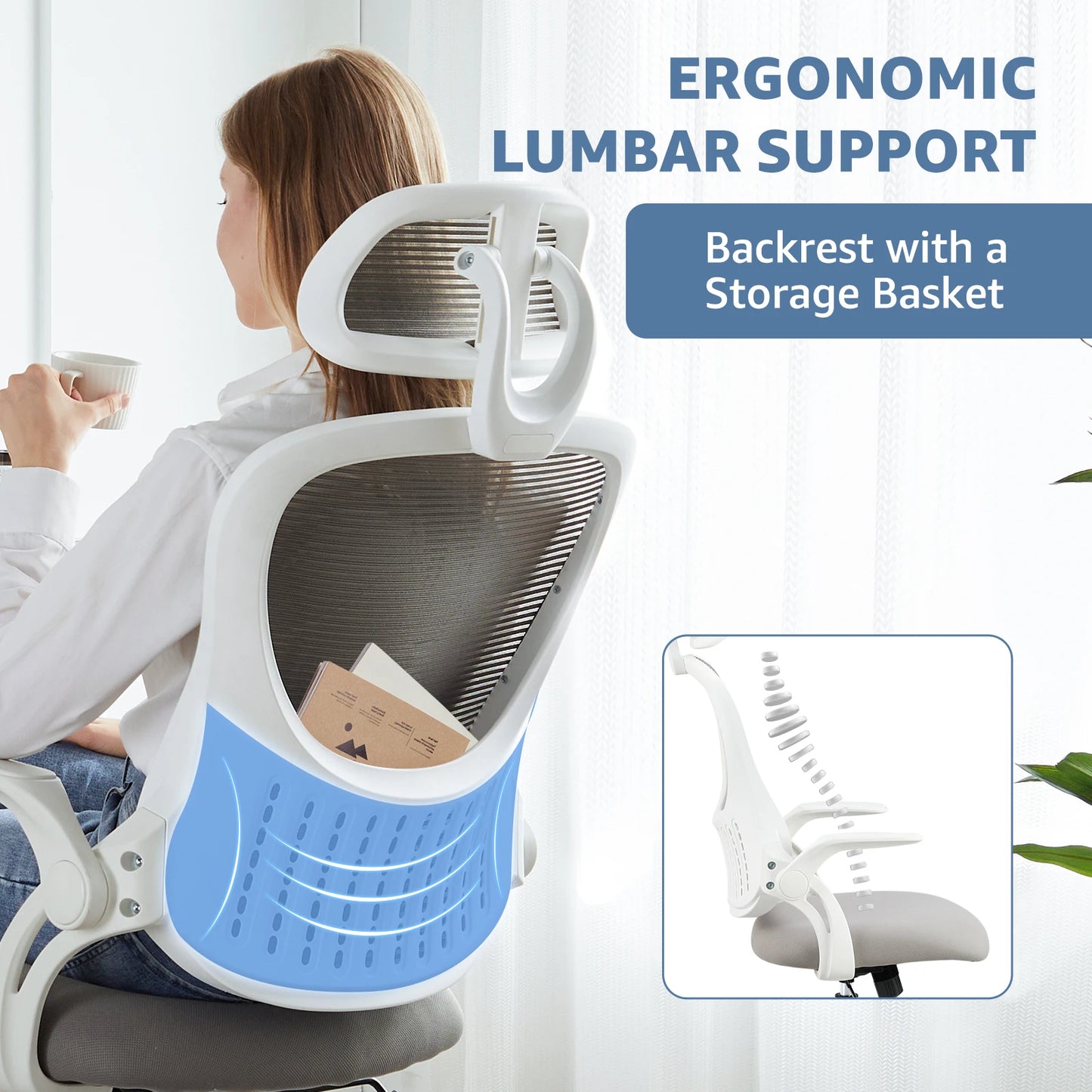 Ergonomic Mesh Office Chair with Flip-Up Arms & Adjustable Headrest