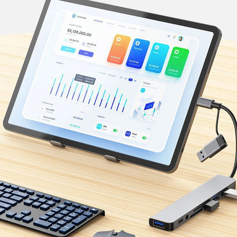 8-in-2 USB-C & USB-A Hub | SD Card Reader & 3.5mm Audio