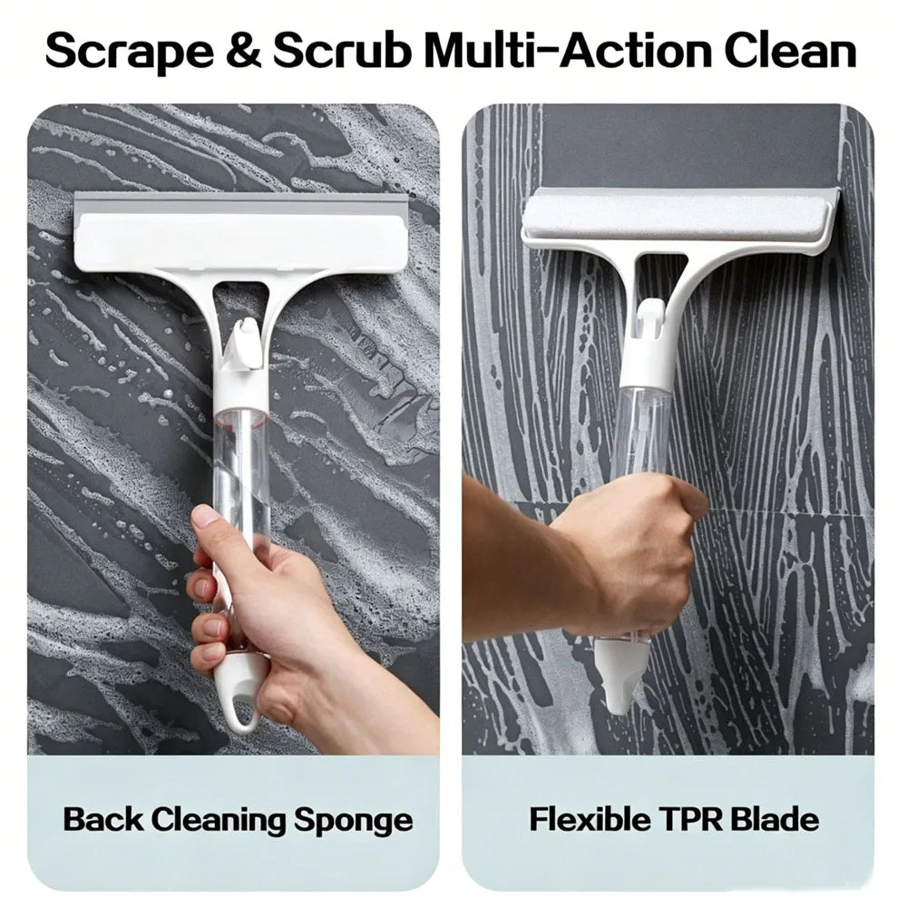 3-in-1 Glass Wiper with Spray Bottle — Scrub, Spray & Squeegee