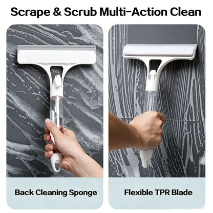 3-in-1 Glass Wiper with Spray Bottle — Scrub, Spray & Squeegee