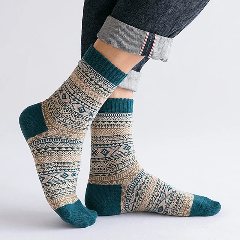 Men's Patterned Winter Crew Socks, 5 Pairs