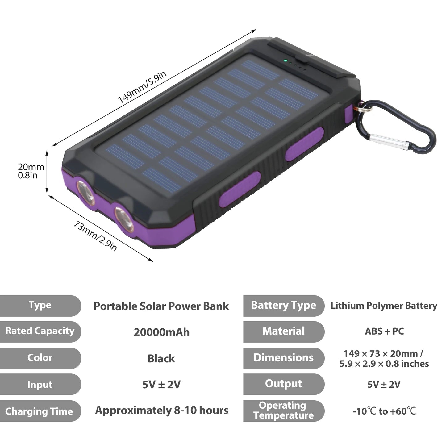 20,000mAh Solar Power Bank with LED Flashlight & Compass