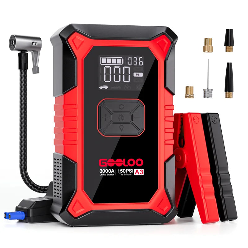 Jump Starter & Air Compressor — 3000A Peak, 12000mAh, 150PSI for Gas & Diesel Engines - Flexivo