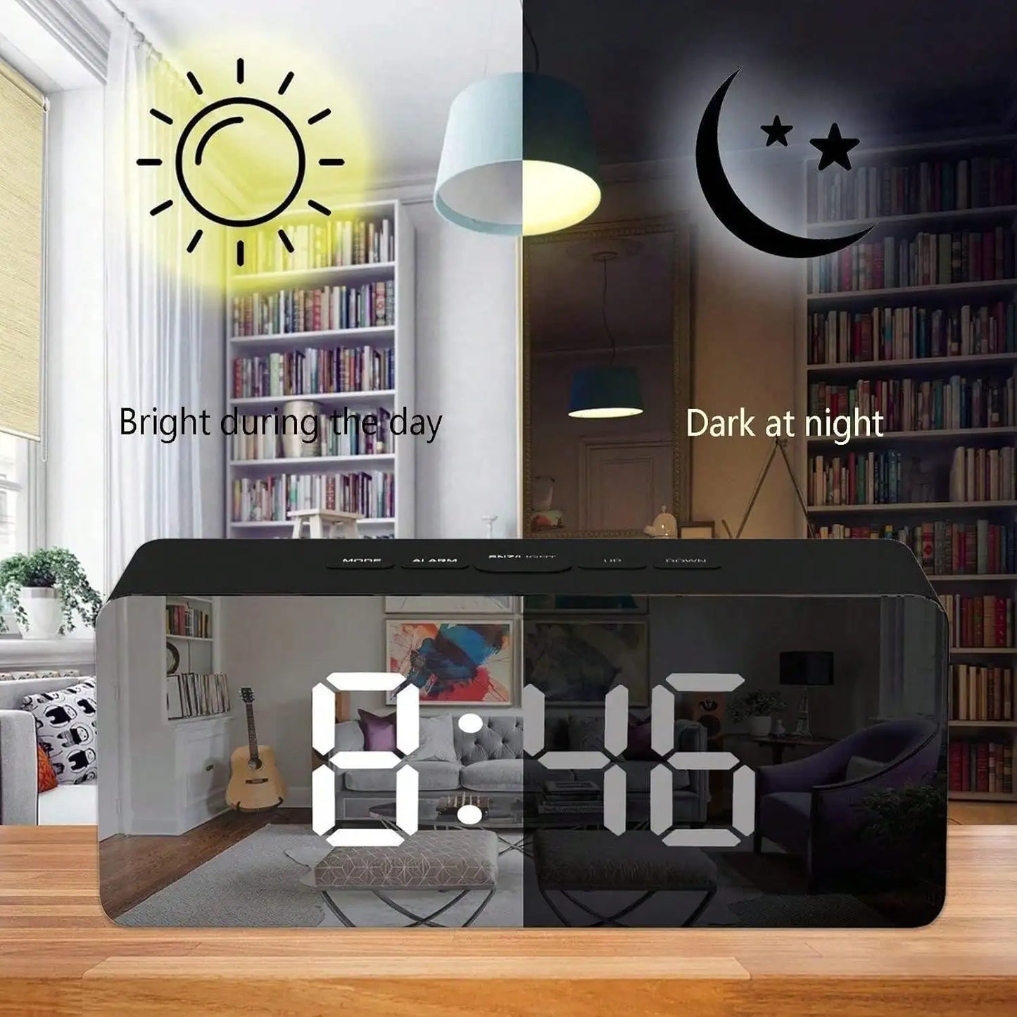 Digital Alarm Clock with Adjustable Brightness, Date & Temperature