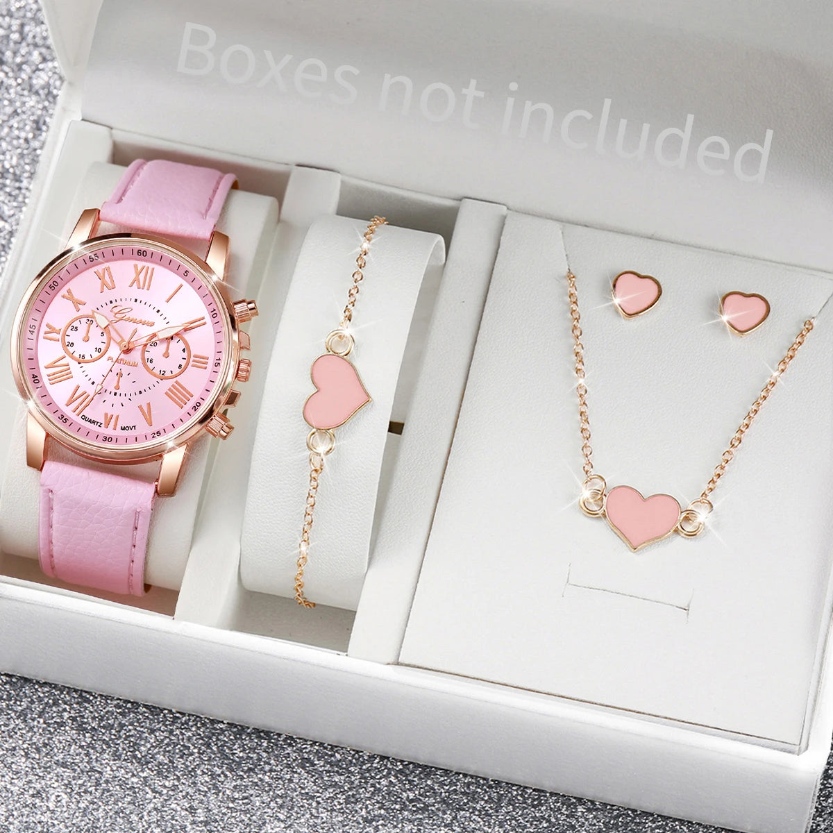 Women's Quartz Watch & Heart Jewelry Set