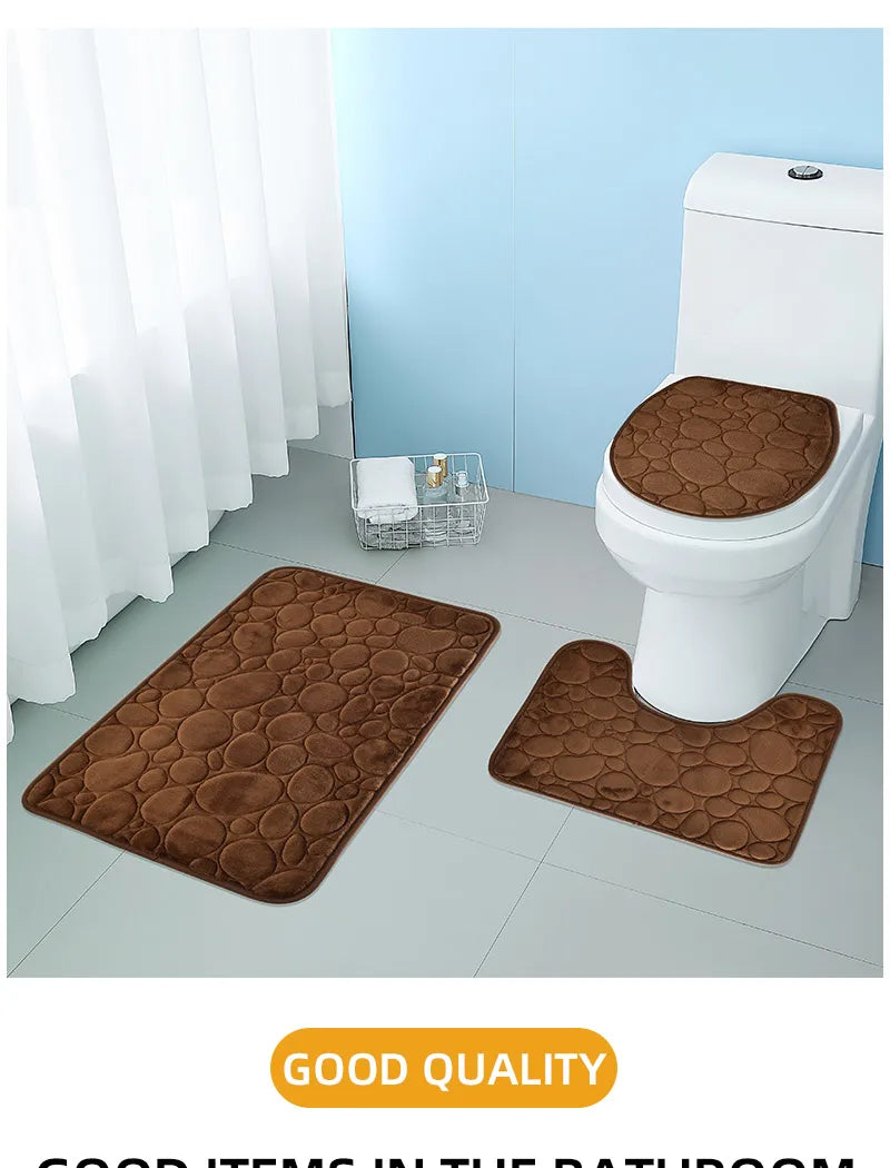 Microfiber Bathroom Mat Set — Non-Slip, Water-Absorbent (3 Pcs)