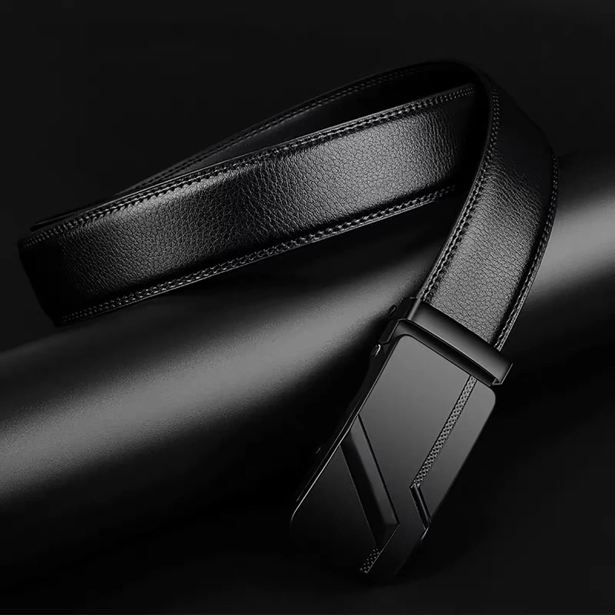 Men's Black PU Belt with Automatic Buckle