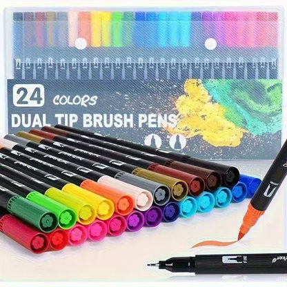 Double-Ended Watercolor Markers — 24-Color Art Set for Drawing & Crafts