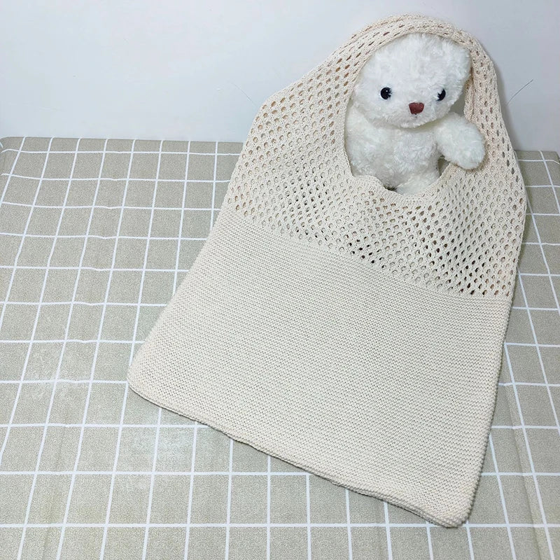 Crochet Tote Bag - Handwoven Hollow Knit Handbag for Women