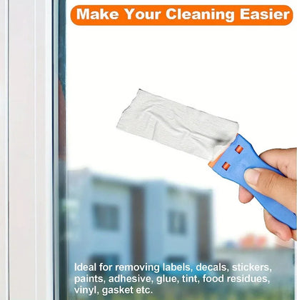 Plastic Scraper & Blade Set — Paint, Glue & Film Removal (1 Scraper + 10 Blades)