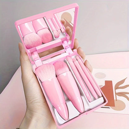 5-Piece Travel Makeup Brush Set with Mirror