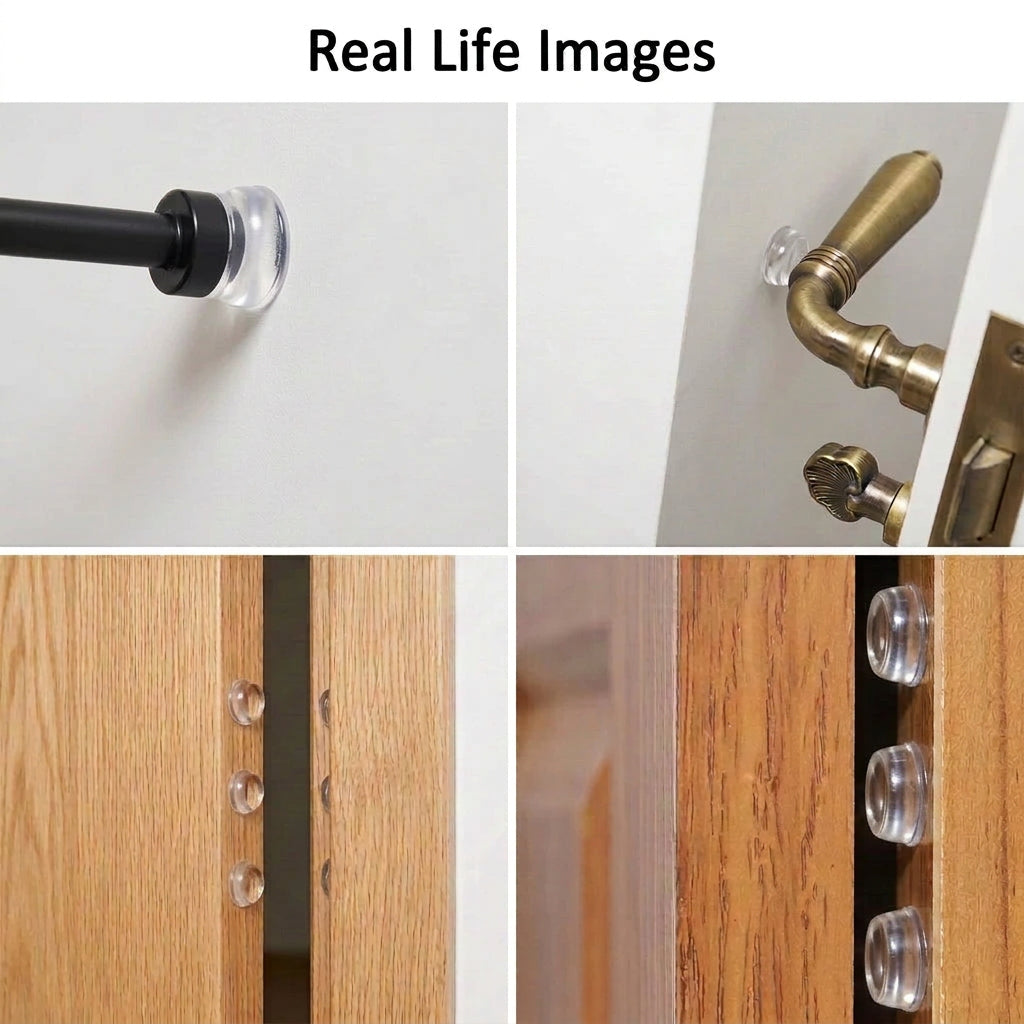 Comparison of a gold handle on a glass door labeled 'Real' and 'Show', and on a wooden door labeled 'Widely Used'.