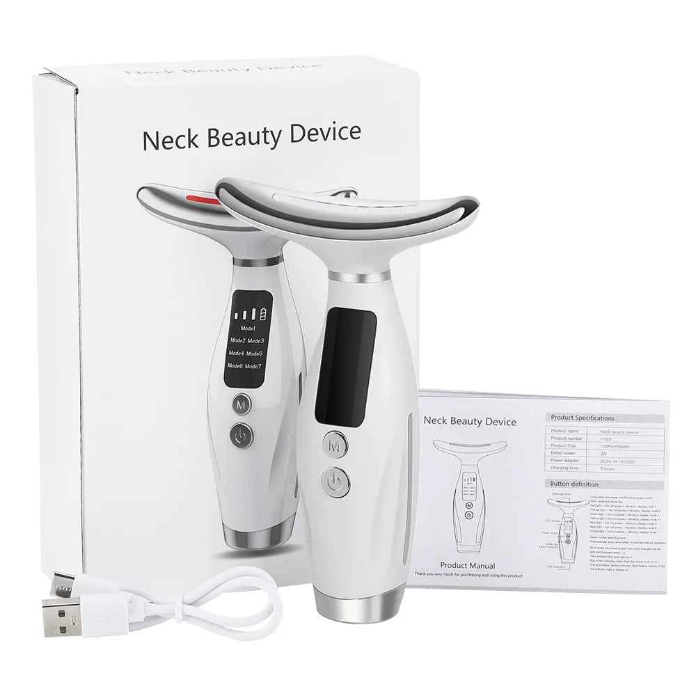 7-Color LED Beauty Device for Neck & Face – Vibration Massage, Skin Tightening & Lifting Tool - Flexivo