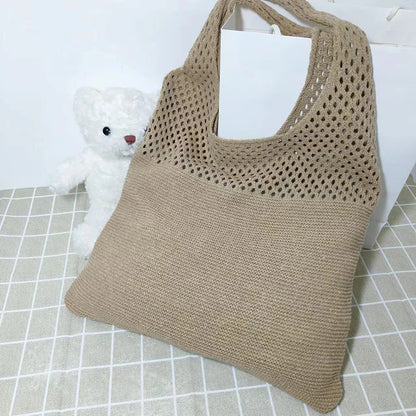 Crochet Tote Bag - Handwoven Hollow Knit Handbag for Women