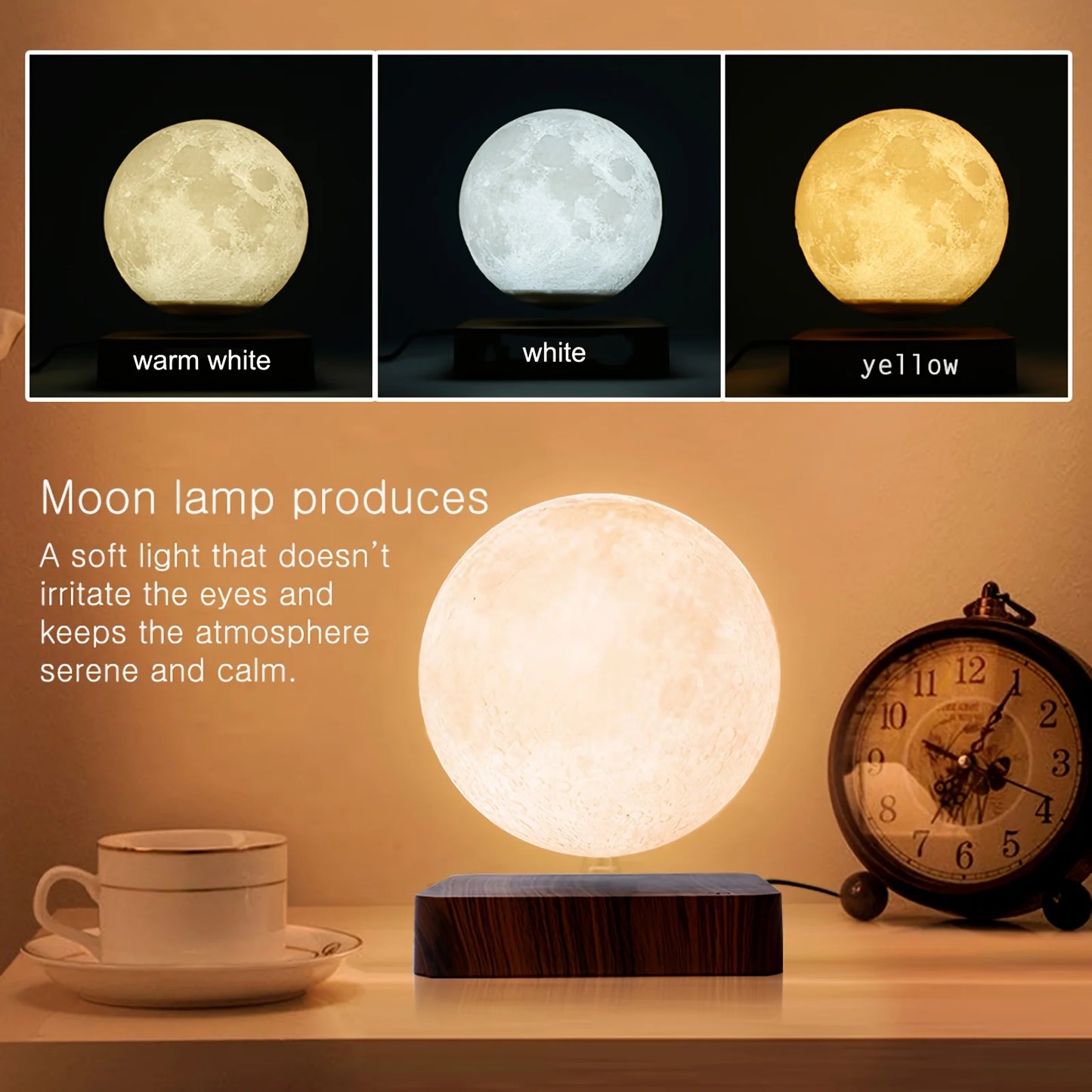 Magnetic Levitating Moon Lamp with Wooden Base
