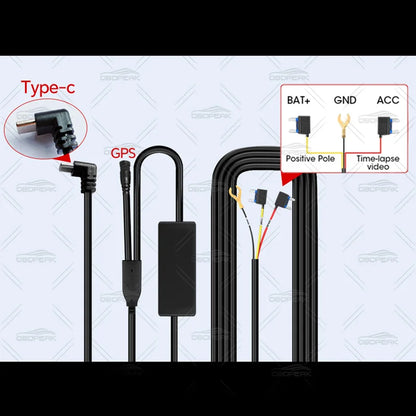 OBDPEAK Hardwire Kit - 24H Dash Cam Parking Monitor Power Cable with GPS Port for K8/K8s/K8 Pro - Flexivo