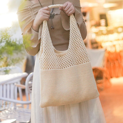 Crochet Tote Bag - Handwoven Hollow Knit Handbag for Women