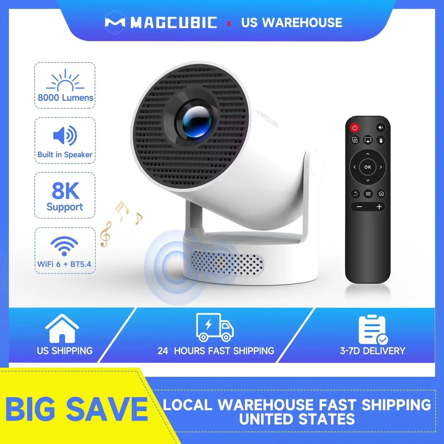 Magcubic HY300 Pro+ Mini Projector — Android 14, WiFi 6, 8000 Lumens