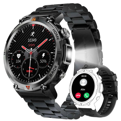 KE3 Military Smart Watch with Bluetooth Calls, Health Monitor, and LED Flashlight for Men - Flexivo