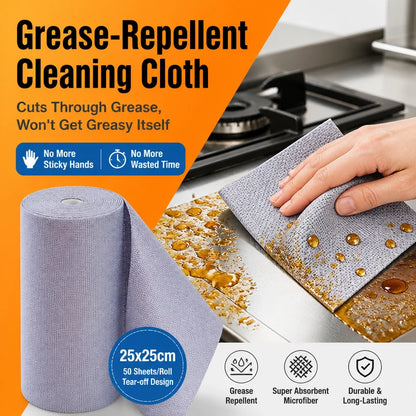 Non-Stick Microfiber Kitchen Cleaning Cloths – 50-Pack Tear-Off Roll