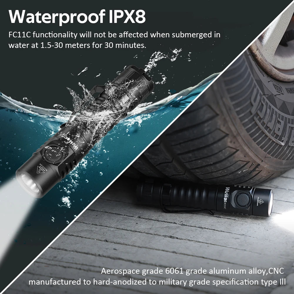 Wurkkos FC11C 519A EDC Flashlight — USB-C Rechargeable, IP68, Magnetic Tail