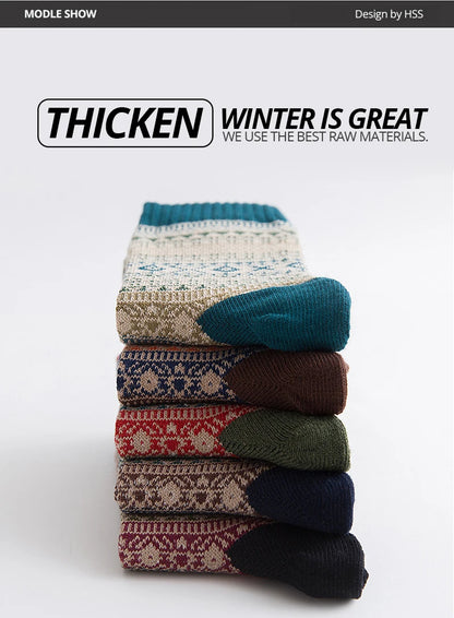 Men's Patterned Winter Crew Socks, 5 Pairs