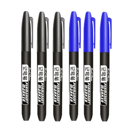 6-Pack Permanent Marker Pens — Waterproof, Quick-Dry, Fine Tip