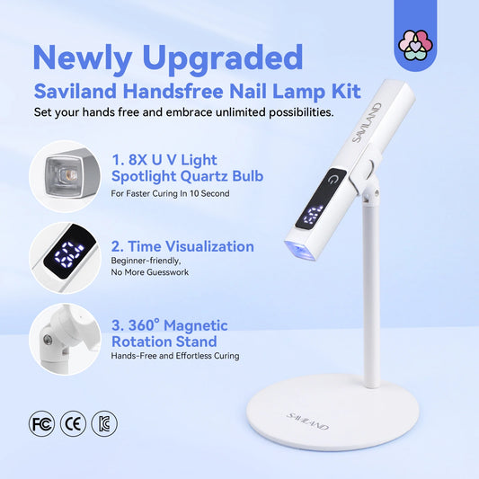 SAVILAND Rechargeable UV LED Nail Lamp - Portable Mini Nail Dryer with Magnetic Stand & LCD Timer