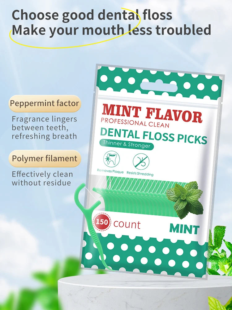 Mint Dental Floss Picks — Disposable Interdental Sticks for Deep Cleaning