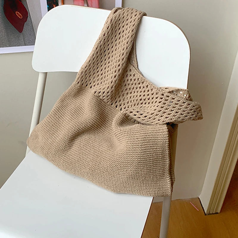 Crochet Tote Bag - Handwoven Hollow Knit Handbag for Women