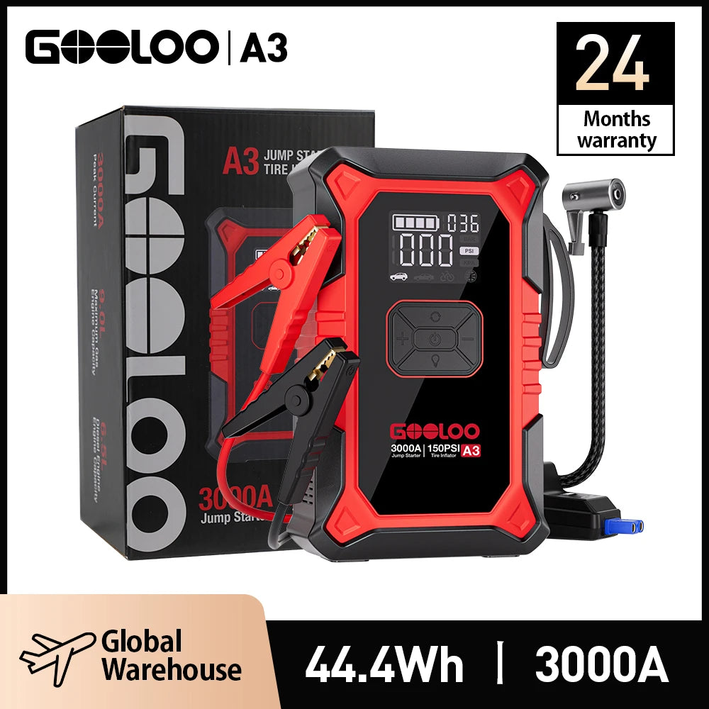 Jump Starter & Air Compressor — 3000A Peak, 12000mAh, 150PSI for Gas & Diesel Engines - Flexivo